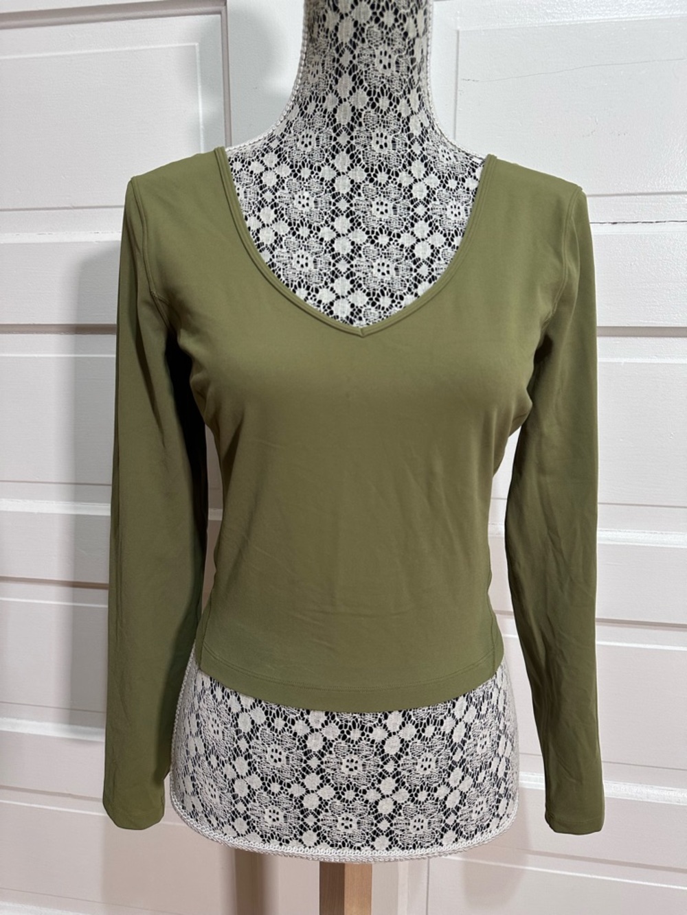 lululemon athletica Olive Green Long Sleeve V-Neck Tee